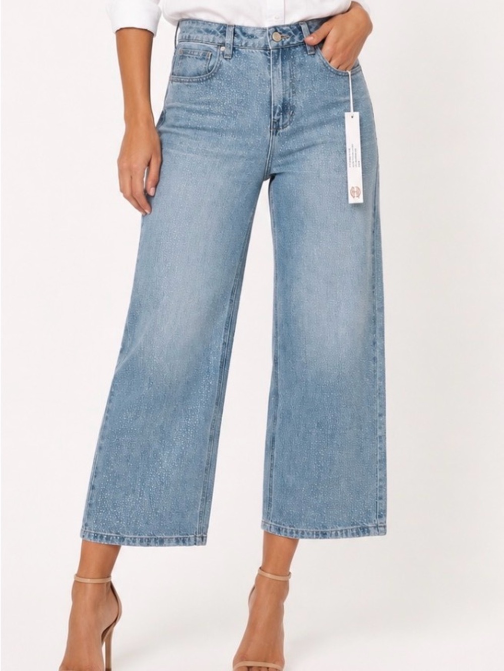 House of Harlow 1960 Jeans Gretta Beaded Sparkle Morning Star Wide Crop